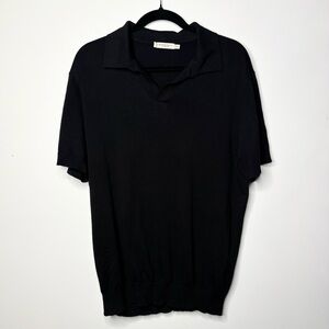 Suitsupply Men’s Black Buttonless Polo Shirt Cotton Silk